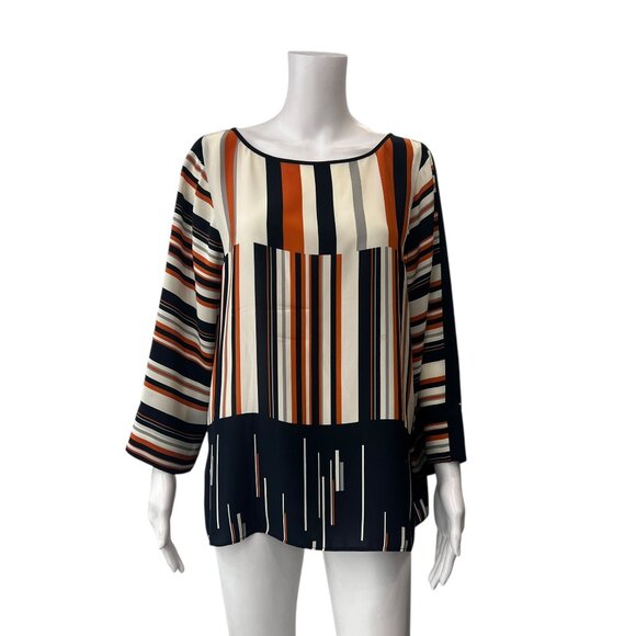 Lafayette 148 Multi Striped Boat Neck Blouse Silk Top size Medium - Picture 1 of 8